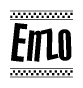 The image contains the text Enzo in a bold, stylized font, with a checkered flag pattern bordering the top and bottom of the text.