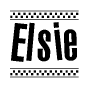 The clipart image displays the text Elsie in a bold, stylized font. It is enclosed in a rectangular border with a checkerboard pattern running below and above the text, similar to a finish line in racing. 