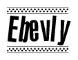 The image contains the text Ebevly in a bold, stylized font, with a checkered flag pattern bordering the top and bottom of the text.