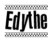 The image contains the text Edythe in a bold, stylized font, with a checkered flag pattern bordering the top and bottom of the text.