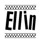 The clipart image displays the text Ellin in a bold, stylized font. It is enclosed in a rectangular border with a checkerboard pattern running below and above the text, similar to a finish line in racing. 