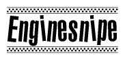 The clipart image displays the text Enginesnipe in a bold, stylized font. It is enclosed in a rectangular border with a checkerboard pattern running below and above the text, similar to a finish line in racing. 