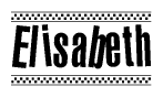 The image contains the text Elisabeth in a bold, stylized font, with a checkered flag pattern bordering the top and bottom of the text.