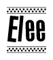The image contains the text Elee in a bold, stylized font, with a checkered flag pattern bordering the top and bottom of the text.