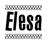 The image contains the text Elesa in a bold, stylized font, with a checkered flag pattern bordering the top and bottom of the text.