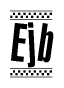 The image is a black and white clipart of the text Ejb in a bold, italicized font. The text is bordered by a dotted line on the top and bottom, and there are checkered flags positioned at both ends of the text, usually associated with racing or finishing lines.