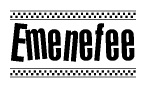 The clipart image displays the text Emenefee in a bold, stylized font. It is enclosed in a rectangular border with a checkerboard pattern running below and above the text, similar to a finish line in racing. 