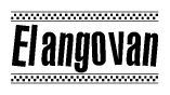 The image contains the text Elangovan in a bold, stylized font, with a checkered flag pattern bordering the top and bottom of the text.