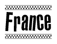 The clipart image displays the text France in a bold, stylized font. It is enclosed in a rectangular border with a checkerboard pattern running below and above the text, similar to a finish line in racing. 