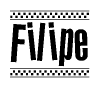 The clipart image displays the text Filipe in a bold, stylized font. It is enclosed in a rectangular border with a checkerboard pattern running below and above the text, similar to a finish line in racing. 