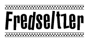 The clipart image displays the text Fredseltzer in a bold, stylized font. It is enclosed in a rectangular border with a checkerboard pattern running below and above the text, similar to a finish line in racing. 