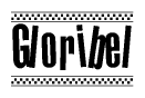 The clipart image displays the text Gloribel in a bold, stylized font. It is enclosed in a rectangular border with a checkerboard pattern running below and above the text, similar to a finish line in racing. 