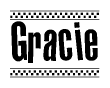 The clipart image displays the text Gracie in a bold, stylized font. It is enclosed in a rectangular border with a checkerboard pattern running below and above the text, similar to a finish line in racing. 