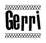 The clipart image displays the text Gerri in a bold, stylized font. It is enclosed in a rectangular border with a checkerboard pattern running below and above the text, similar to a finish line in racing. 