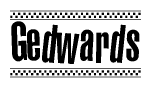 The clipart image displays the text Gedwards in a bold, stylized font. It is enclosed in a rectangular border with a checkerboard pattern running below and above the text, similar to a finish line in racing. 