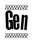 The clipart image displays the text Gen in a bold, stylized font. It is enclosed in a rectangular border with a checkerboard pattern running below and above the text, similar to a finish line in racing. 