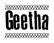 The clipart image displays the text Geetha in a bold, stylized font. It is enclosed in a rectangular border with a checkerboard pattern running below and above the text, similar to a finish line in racing. 