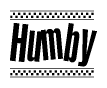 The clipart image displays the text Humby in a bold, stylized font. It is enclosed in a rectangular border with a checkerboard pattern running below and above the text, similar to a finish line in racing. 