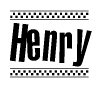The clipart image displays the text Henry in a bold, stylized font. It is enclosed in a rectangular border with a checkerboard pattern running below and above the text, similar to a finish line in racing. 
