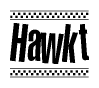 The clipart image displays the text Hawkt in a bold, stylized font. It is enclosed in a rectangular border with a checkerboard pattern running below and above the text, similar to a finish line in racing. 