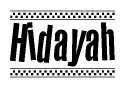 The clipart image displays the text Hidayah in a bold, stylized font. It is enclosed in a rectangular border with a checkerboard pattern running below and above the text, similar to a finish line in racing. 