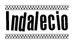 The image contains the text Indalecio in a bold, stylized font, with a checkered flag pattern bordering the top and bottom of the text.