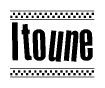 The clipart image displays the text Itoune in a bold, stylized font. It is enclosed in a rectangular border with a checkerboard pattern running below and above the text, similar to a finish line in racing. 
