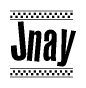 The clipart image displays the text Jnay in a bold, stylized font. It is enclosed in a rectangular border with a checkerboard pattern running below and above the text, similar to a finish line in racing. 