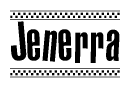 The clipart image displays the text Jenerra in a bold, stylized font. It is enclosed in a rectangular border with a checkerboard pattern running below and above the text, similar to a finish line in racing. 