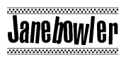 The clipart image displays the text Janebowler in a bold, stylized font. It is enclosed in a rectangular border with a checkerboard pattern running below and above the text, similar to a finish line in racing. 
