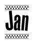The image contains the text Jan in a bold, stylized font, with a checkered flag pattern bordering the top and bottom of the text.
