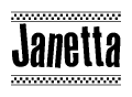 The clipart image displays the text Janetta in a bold, stylized font. It is enclosed in a rectangular border with a checkerboard pattern running below and above the text, similar to a finish line in racing. 