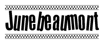 The clipart image displays the text Junebeaumont in a bold, stylized font. It is enclosed in a rectangular border with a checkerboard pattern running below and above the text, similar to a finish line in racing. 