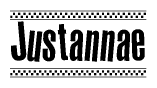 The clipart image displays the text Justannae in a bold, stylized font. It is enclosed in a rectangular border with a checkerboard pattern running below and above the text, similar to a finish line in racing. 