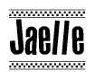 The clipart image displays the text Jaelle in a bold, stylized font. It is enclosed in a rectangular border with a checkerboard pattern running below and above the text, similar to a finish line in racing. 