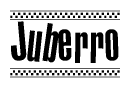The clipart image displays the text Juberro in a bold, stylized font. It is enclosed in a rectangular border with a checkerboard pattern running below and above the text, similar to a finish line in racing. 