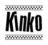 The clipart image displays the text Kinko in a bold, stylized font. It is enclosed in a rectangular border with a checkerboard pattern running below and above the text, similar to a finish line in racing. 