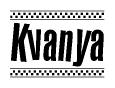 The clipart image displays the text Kvanya in a bold, stylized font. It is enclosed in a rectangular border with a checkerboard pattern running below and above the text, similar to a finish line in racing. 