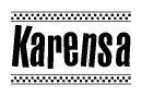 The clipart image displays the text Karensa in a bold, stylized font. It is enclosed in a rectangular border with a checkerboard pattern running below and above the text, similar to a finish line in racing. 