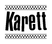 The image contains the text Karett in a bold, stylized font, with a checkered flag pattern bordering the top and bottom of the text.