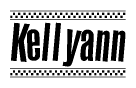 The clipart image displays the text Kellyann in a bold, stylized font. It is enclosed in a rectangular border with a checkerboard pattern running below and above the text, similar to a finish line in racing. 