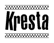 The image contains the text Kresta in a bold, stylized font, with a checkered flag pattern bordering the top and bottom of the text.
