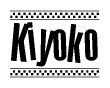 The clipart image displays the text Kiyoko in a bold, stylized font. It is enclosed in a rectangular border with a checkerboard pattern running below and above the text, similar to a finish line in racing. 