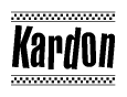 The clipart image displays the text Kardon in a bold, stylized font. It is enclosed in a rectangular border with a checkerboard pattern running below and above the text, similar to a finish line in racing. 
