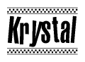 The clipart image displays the text Krystal in a bold, stylized font. It is enclosed in a rectangular border with a checkerboard pattern running below and above the text, similar to a finish line in racing. 