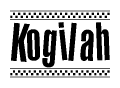 The clipart image displays the text Kogilah in a bold, stylized font. It is enclosed in a rectangular border with a checkerboard pattern running below and above the text, similar to a finish line in racing. 