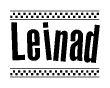 The image is a black and white clipart of the text Leinad in a bold, italicized font. The text is bordered by a dotted line on the top and bottom, and there are checkered flags positioned at both ends of the text, usually associated with racing or finishing lines.