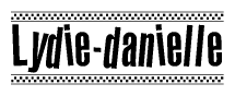 The clipart image displays the text Lydie-danielle in a bold, stylized font. It is enclosed in a rectangular border with a checkerboard pattern running below and above the text, similar to a finish line in racing. 