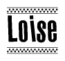 The clipart image displays the text Loise in a bold, stylized font. It is enclosed in a rectangular border with a checkerboard pattern running below and above the text, similar to a finish line in racing. 