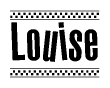 The clipart image displays the text Louise in a bold, stylized font. It is enclosed in a rectangular border with a checkerboard pattern running below and above the text, similar to a finish line in racing. 